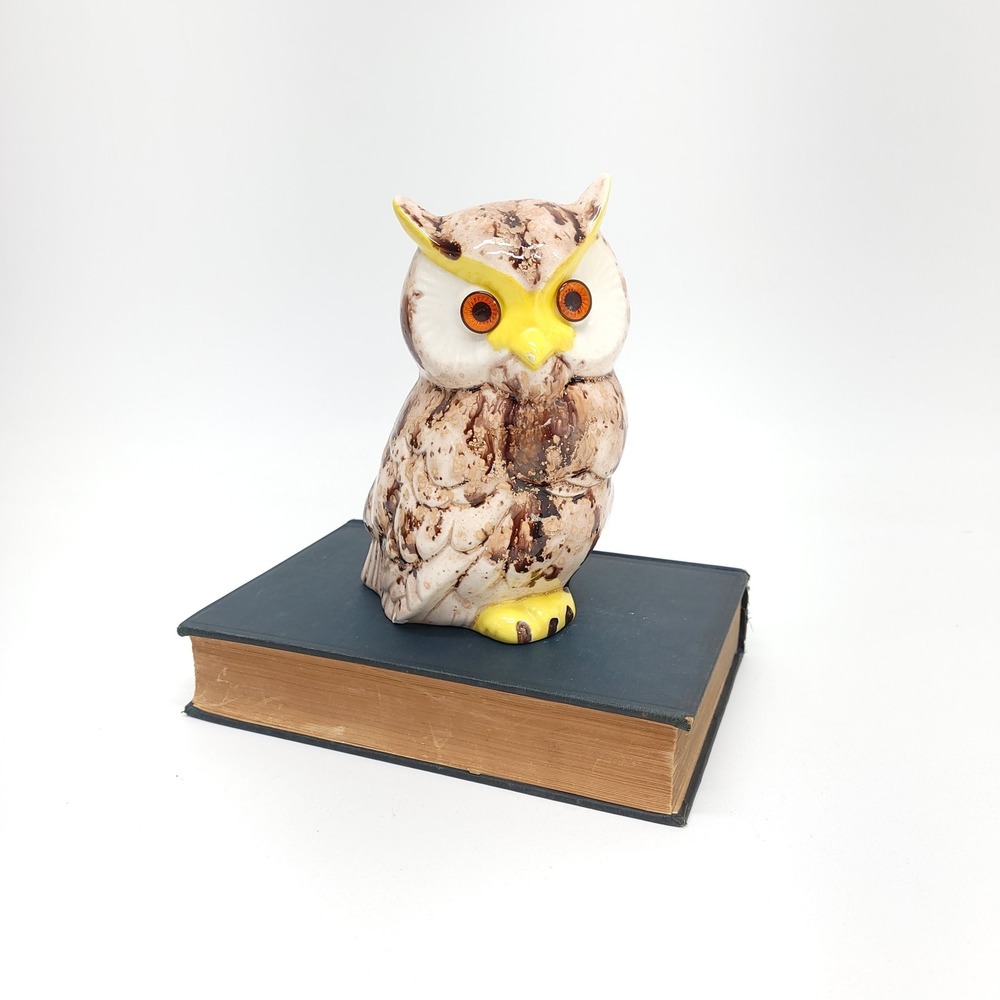 Vintage Ceramic Owl Alberta's Mold‎ Glazed Hooter Statue MCM 70s